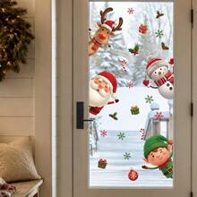 1 Set 4 Blatt statische Fensteraufkleber mit Cartoon-Motiven, wiederverwendbare Fensteraufkleber ohne Kleber, Weihnachtsmann, Rentier, Elf, Schneemann Aufkleber für Weihnachtsglas, Tür, Feiertagsdekoration - Verschiedenfarbig - Übersicht 3