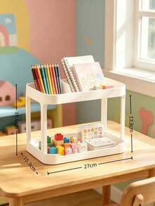 1pc Double Layer Desk Organizer And File Box, Home Essential, Desk Letter Organizer, Kitchen Spice Rack Or Bathroom Countertop Storage Rack, Halloween And Christmas Gift For Teachers, Classmates And Friends - White - View 7