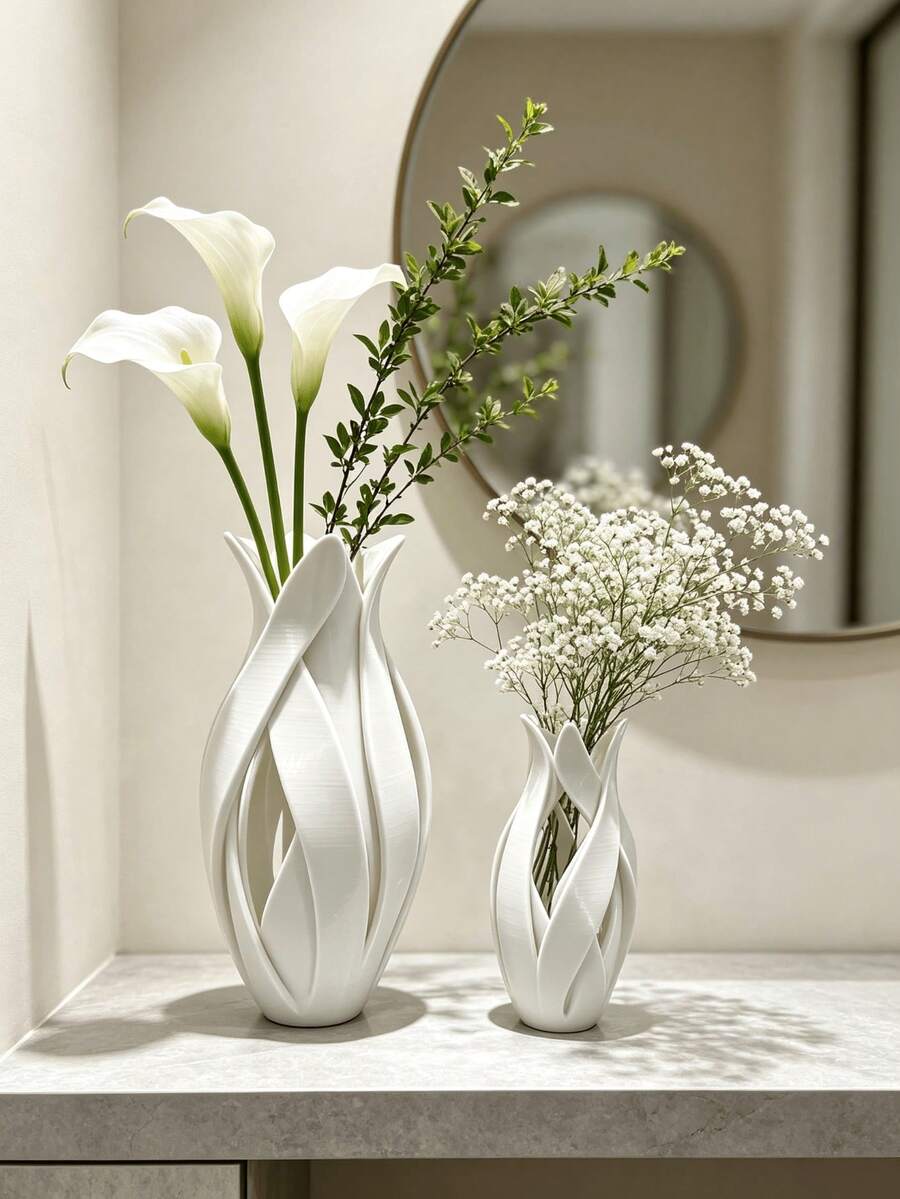 1/2pcs Twisted Petal Hollow Design Vase, Minimalist High-End Artistic Flower Vessel, Multi-Color Options, Desktop Display Decor, Dried Flower Reed Fresh Flower Arrangement Container, Bedroom Living Room Home Decoration