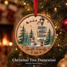 Custom Wooden Family Name Christmas Ornament, Personalized 2-5 Names Winter Signpost Decor, Rustic Snowman Forest Style, Customized Door And Wall Hanging, Customizable Christmas Tree Ornament, 2026 Family Keepsake, Wood Street Sign, Holiday Gift - Style C - View 4
