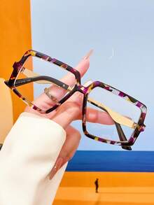 1PC Unisex Square Contrast Color Elegant Metal Decor Plain Lens Glasses Frame, Y2K Retro Street Style, Daily Wear, Vacation - Clear - View 6