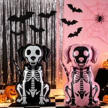 1/2pcs Halloween Skeleton Dog Foil Balloon, Black And White Skeleton Puppy Aluminum Balloon, Halloween Theme Party Decoration, Ghost Pet Dog Shaped Balloon, Halloween Background Photo Prop, Home Yard Indoor Outdoor Decoration, Halloween Eve Party Supplies - Skeleton Dog - View 6