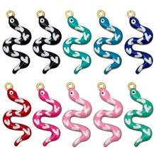 5/10psc Stainless Steel Enamel Snake Charms Multicolor Printed Serpent Animal Pendants For DIY Bracelet Necklace Earring Jewelry Making Findings - Multicolor - View 13
