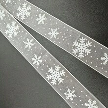 1 Roll 5 Yards Christmas Winter Red & White Snowflake Transparent Ribbon, Christmas Theme Snowflake Print Gauze Ribbon, Suitable For Handmade DIY, Gift Box Packaging, Bows, Christmas Decoration Satin Ribbon (No Paper Spool) - Multicolor - View 8