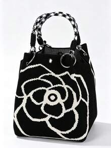 Classic Colorblock Polka Dot Casual Versatile Artistic Bucket Bag, Multi-Functional Daily Commute Handbag, Suitable For Niche Shopping And Dating - Black - View 6