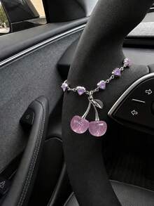 1pc Cute Cherry Steering Wheel Decorative Chain, Adjustable Rhinestone Heart-Shaped Beaded Pendant, Shiny Car Steering Wheel Hanging Ornament, Sweet Car Interior Decoration Accessory, Suitable For Women - A - View 9