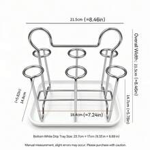 1pc 6‑Cup Stainless Steel Cup Drying Rack, Detachable Drip Tray With Handle, Kitchen Countertop Mug Storage Organizer - Multicolor - View 2