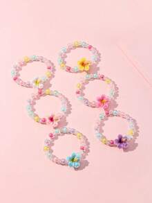 6pcs Kids Jewelry Cute Flower Pendant Colorful Beaded Bracelet Set, Suitable For Girls Accessories Daily Holiday Birthday Party Wear, Random Colors - Multicolor - View 7