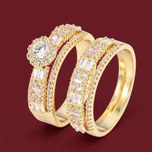 2pcs Minimalist Geometric Design Cubic Zirconia Inlaid Fashion Ring Set, Couples Gift - Multicolor - View 1