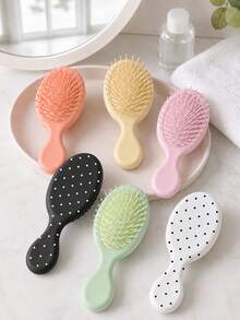 New Colorful Polka Dot Mini Comb, Pink/Green/White/Black Polka Dot Comb, Decorated With Polka Dot Pattern; Suitable For Travel And Daily Use; Minimalist Style Desktop Makeup Accessory, Back To School Essential, College Essential, Back To School Season, Gift For Friends, Family, Teachers - Multicolor - View 9