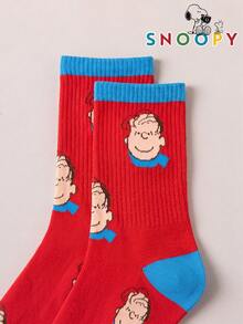 1/5/10 đôi tất nam Snoopy họa tiết hoạt hình cún con kẻ sọc, tất cổ trung, quà tặng Giáng Sinh mùa Thu/Đông - Nhiều màu - Xem 9