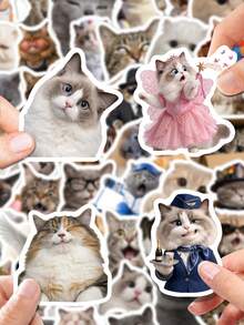 50Pcs PP Hilarious Role‑Play Cat Stickers, Prints Of Adorable Cats In Various Outfits And Expressions, Suitable For Journals, Skateboards, Guitars, Laptops, Tablets, Power Banks, Helmets, Luggage, Water Bottles, Earphone Cases - Multicolor - View 2
