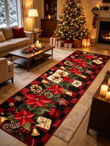 1pc Christmas Theme Hallway Runner Rug, Printed Design Christmas Decor Living Room Floor Mat, Bathroom Floor Mat Perfect For Bedroom Balcony Decor Mat, Hallway Runner Rug, Carpet, Runner Rug, Area Rug, Mat, Home Decor - Multicolor - View 1