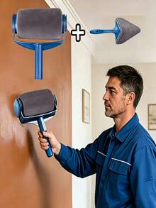 Multi-Functional Paint Roller Kit - Roller Brush + Extension Pole + Triangular Gap Brush, High-Density Brush Head For Even Application. Suitable For Latex And Wall Paints, Easy To Operate. Ideal For Wall Patching, A Gift For Decoration Workers - Multicolor - View 6
