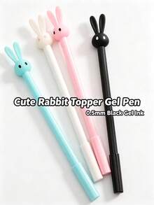 1pc/4pcs Optional Cute Rabbit Jelly Gel Pens 0.5mm Black Ink, Japanese & Korean Style Adorable Design Transparent Barrel Super Healing, Student Writing Pen For Practice Exams, Class Reward Small Gift, Student Stationery - Multicolor - View 7