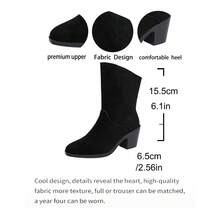Women Solid Black Faux Suede Mid‑Calf Boots Round Toe Chunky Block Heel Slip‑On Winter Casual Shoes - Black - View 8