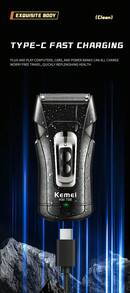 Kemei 1pc KM-T98 Electric Shaver, Professional Waterproof Beard Trimmer For Men, USB Quick Charge, Wet & Dry Shaver, Reciprocating Shaver - Black - View 9