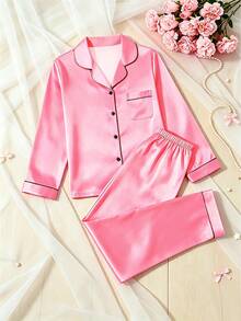 Tween Girl Pink Long Sleeve Long Pants Pajama 2-Piece Set - Multicolor - View 6