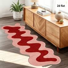 1pc Asymmetrical Wavy Long Strip Rug, Pink Contrast Abstract Curved Design, Modern Ins Art Style, Unique Shape With Distinctive Look, Hand-Cut With 1-5cm Error, Photogenic Decorative Rug, Rug, Long Strip Rug, Mat, Home Decor, Area Rug, Living Room Rug, Room Decor, Washable Rug - Multicolor - View 2