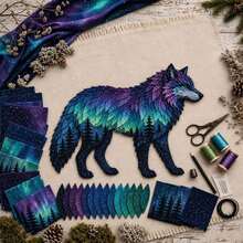 IAGREEA Kit Patchwork DIY Aurora Wildlife, Set Jahit Patchwork Cahaya Utara DIY, Bahan Bordir Kain Langit Berbintang yang Sudah Dipotong, Kit Dekorasi Dinding Buatan Tangan, Cocok Untuk Pemula Dan Dewasa, Hadiah Natal yang Sempurna - A - View 9