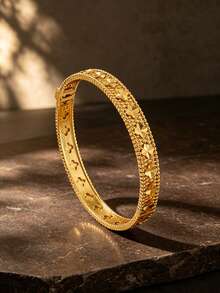 Letingsha 1pc Luxury Vintage Gold-Plated Four-Leaf Clover Pattern Bracelet Suitable For Women's Daily Wear And Wedding Accessory - Yellow Gold - View 7