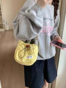 休闲时尚抽绳单肩包，户外运动方形包，学生字母小斜挎包，夏季女士小包 - 黃色 - 查看 5