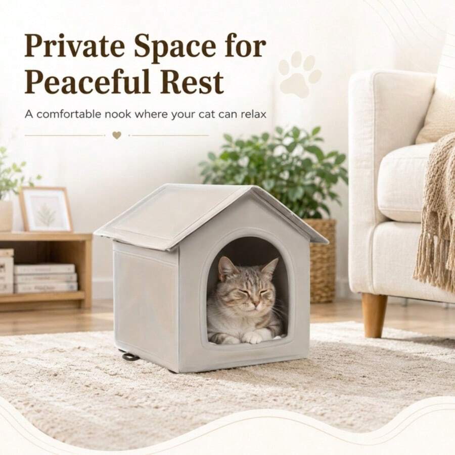 Enclosed Cat House Warm Cat Cave Bed Indoor Kitten Private Resting Nest Foldable S/M/L - one-size - View 1