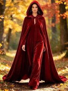 Soft Plush Plush Hooded Cape, Multiple Colors Available, Long Train Design, Medieval Wizard Costume, Adult Halloween Party Cosplay Cloak - Multicolor - View 2