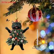 Christmas 2D Flat Printing, 10/20pcs Christmas Tree Cat Acrylic Hanging Decor, Suitable For Keychains, Bags, Car Rearview Mirror Pendant, Used For Christmas Decoration, Adding Cute And Cheerful Atmosphere. Decorative Sign - Various - View 3