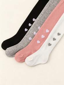 4-Piece Girls' Heart-Print Leggings Set, Includes Matching Shorts, Perfect For School, Dance, And Play - Multicolor - View 4