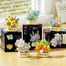 Mini Floral Potted Plant Building Block Set, DIY Eternal Bouquet Miniature Building Block Kit, Artificial Flower Desktop Decor Ornament, Creative Assembly Educational Toy, Suitable As Gift For Women And Girls - Multicolor - View 10