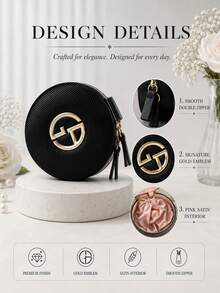 Giorgio Armani Kotak perhiasan Armani berbentuk bantal, 9*9cm, satu buah, ritsleting ganda bertekstur, cocok untuk penggunaan sehari-hari, menyimpan cincin, kalung, dan perhiasan kecil lainnya, juga merupakan hadiah yang bagus untuk teman dan keluarga. - Hitam - View 6