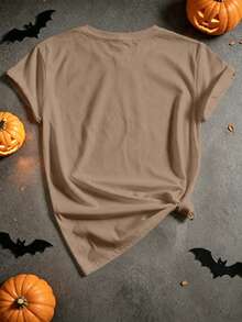 Kaos Thanksgiving Fashion Motif Leopard Bergambar Kalkun Lengan Panjang untuk Makan Malam Keluarga Bertema Kalkun - Coklat - View 2