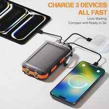 2tlg 10000mAh Power Bank Tragbares Ladegerät Solar Powerbank Externer Akku Wasserdichtes Solarladegeräte mit LED Taschenlampe Handy Akkupack für Camping Outdoor für Smartphones - Orange - Übersicht 2