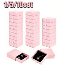 1/5/10 piezas Caja de joyas rosa, caja de almacenamiento con cajón pequeño, soporte portátil para exhibición de pendientes, anillos, collares y pulseras, forro de esponja negra, apilable, almacenamiento de tocador de dormitorio, organizador de joyas de viaje, almacenamiento de cosméticos diarios y accesorios pequeños, caja de embalaje de regalo - Multicolor - Ver 2