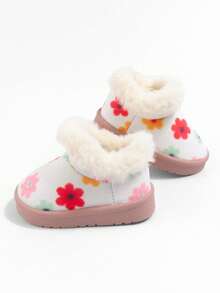女童彩色花卉冬季保暖內裡雪地靴 | 舒適保暖短靴 | 可愛甜美厚底休閒款 | 適合日常室內外穿著 - 白色 - 查看 5