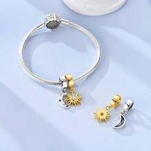 1pc Silver-Plated Sun Moon Star Pendant Bead, Dual-Color Split Craft, Hexagram Sun Moon Splicing Rhinestone Design, Exquisite Engraved Details, Romantic Universe Style, Suitable For Bracelet Necklace, Handmade DIY Jewelry Making And Couple Gifts - Multicolor - View 9