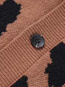 Men's V-Neck Leopard Print Knit Cardigan, Single-Breasted Long Sleeve Open Front Sweater Jacket, Casual Loose Knit Outerwear - Coffee Brown - View 6