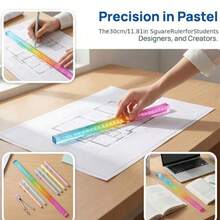 1/2pcs 3D Square Ruler, 15/20/30cm, Precise Scale, Plastic Material, Macaron Color, Rounded Corners, Portable, Suitable For Geometry Drawing, Homework Measurement, Hand Drawing, School Supplies, Christmas Stationery Gift - A - View 3