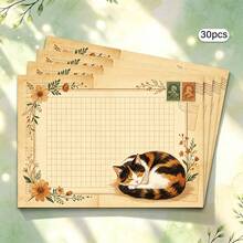 Kertas Surat Bertema Kucing yang Lucu, 30 Lembar/Paket, Kertas Premium, Pinggiran Bunga, Gaya Desain Seni Orisinal, Dekorasi Pola Kucing - Rectangle - View 4