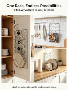Wall-Mounted Pot Lid Rack, Multi-Tiered Wall-Mounted Kitchen Storage Rack, Draining Pot Lid Rack, Cabinet Storage Rack, Suitable For Pot Lids, Cookware, And Cutting Boards, Space-Saving Kitchen Shelf, Suitable For Home And Restaurant Use. - Multicolor - View 5