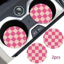 Car Cup Holder Coasters, Checkerboard Pattern Absorbent Ceramic Car Coaster, Non‑Slip Cup Mat Cute Car Interior Decor Accessories For Most Vehicles - Checkered Coaster - View 9