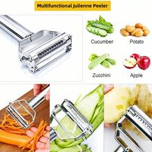 1pc Multi-Function Metal Vegetable Peeler, Dual Blade Design For Peeling, Slicing, Shredding, With Built-In Eye Remover To Easily Remove Potato Eyes. Sharp Blade For Smooth Cutting, Suitable For Cucumber, Carrot, Potato, Apple And Other Ingredients, Handle With Hanging Hole For Convenient Storage, Easy To Clean With Water, Practical Kitchen Tool For Home Cooking And Food Preparation - Multicolor - View 11