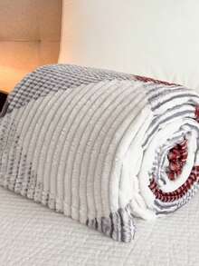 1pc Grey Geometric Plaid Pattern Blanket Throw Bedspread, Soft And Comfortable Blanket For Home Decor, Suitable For Bed, Sofa, Office, Room Decoration, Dorm, Machine Washable, Suitable For Spring And Autumn Use - Grey - View 10