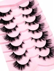 Russia 8D Fluffy False Eyelash Cat Eye Wispy Eyelash Extension Artificial Mink Eyelash 22mm Thick Cross Thickened Natural False Eyelash 7 Pairs Set - Black - View 11
