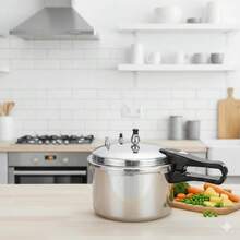7L Heavy-Duty Aluminum Pressure Cooker With Induction-Compatible Base – Fast,  & Effortless Cooking! Features Auto-Release Ty Valve, 100% Secure Locking Lid, Extra-Wide Heat-Resistant Silicone Handles, And Scratch-Resistant Silver Finish. Per - View 3