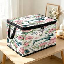 1PC Foldable TNT Storage Box, Floral Vintage Sewing Machine Slogan Print Any Day Spent Sewing Is A Good Day, Zipper Lid With Handles, Collapsible Storage Bin For Sewing Supplies Fabric Craft Home Organizer - Multi-color - View 9