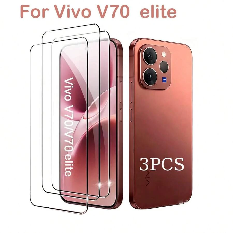 3pcs Tempered Glass Screen Protector Compatible With VIVO V70 /V70 Elite /X300 Ultra /X300 PRO/ X200 /200 Pro Phone High Definition 9H Curved Tempered Glass Screen Protector - Clear - View 1