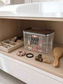 Transparent Sealed Storage Box With Hair Accessory Pattern, Plastic Storage Container, Large Capacity, Dust-Proof And Moisture-Proof, Hair Accessory Storage, Jewelry Storage, Cosmetic Organizer, Makeup Vanity Organizer, Highly Attractive Desktop Decor, Dressing Table Surface Placement, Bedroom Desktop Organization, Home Storage Arrangement. Sealed Design Isolates Dust And Moisture, Transparent And Visible For Quick Item Retrieval, Ample Space - Multicolor - View 4