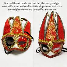 1pc Red & Black Clown Venetian Mask With 3-Pointed Hat & Bells, Luxury Gold Embroidered Half Face Mask, Vintage Carnival Costume Mask For Carnival, Halloween, Party Role Play - Three-pointed Hat - View 11